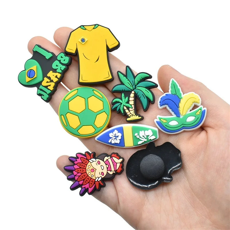 I love Brazil PVC Shoe Charms Football Goal Guitar Clothes Pattern Sandals Shoe Buckle Decor Wrist Strap Buckle Gifts