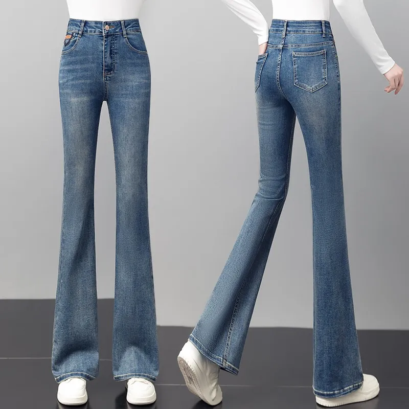 

Пряные женские узкие джинсы с высокой талией, длинные брюки, эластичные утягивающие универсальные джинсовые джинсы длиной до пола, синяя смесь хлопка и полиэстера