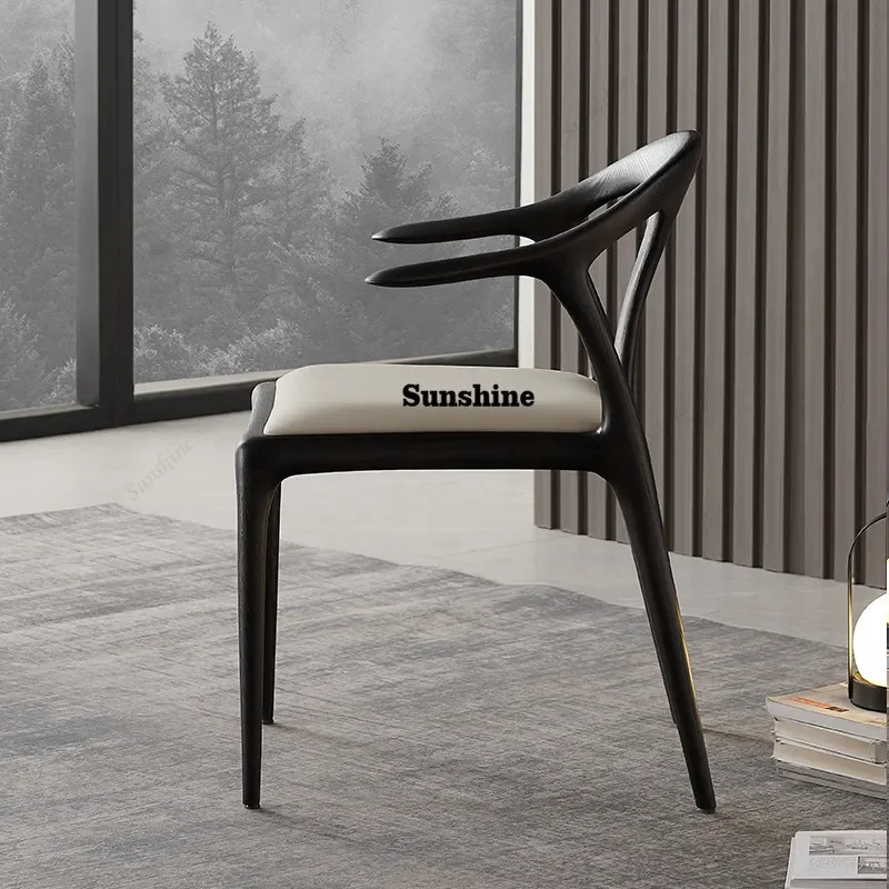 

North American ash wood solid wood duck bill chair soft bag Italian minimalist dining chair tea table chair FT