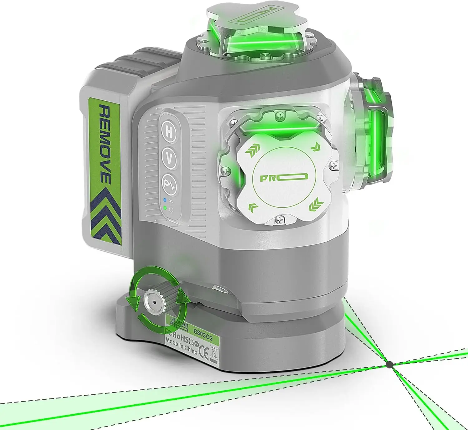 Huepar Pro GS03CG Pivot Around Point Fine Adjustment Laser Level 360 Self Leveling with Remote Control&8000mAh Li-ion Battery