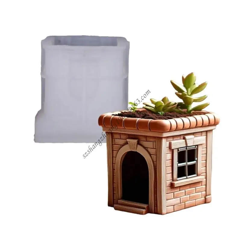 

Q6RB Flexible Silicone House Planter Mold For Resin Art Concrete Cement Casting And Decorative Container