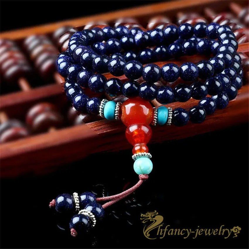 6mm Blue Sandstone 108 Buddha Beads Necklace Wrap Gift Yoga Mala Jewelry Stackable Handmade Eco-friendly Teens Fragrant Men