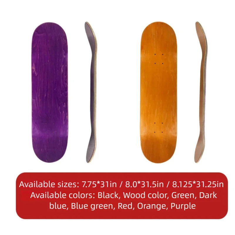 DIY Customizable 7-Layer Canadian Maple Skateboard Deck, Multi-color Multi-size Professional Double Kick Blank Skateboard