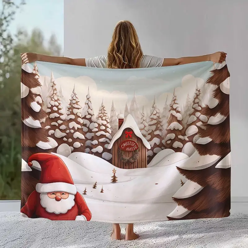 Merry Christmas Tree Santa Claus Fairy Tale Kid Gift Soft Flannel Throw Blanket,Cozy Blanket for Bed,Sofa,Living Room,Home Decor
