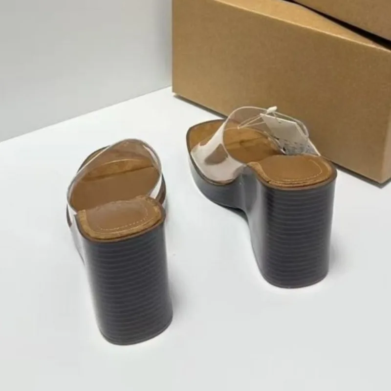 New Chunky Platform Slippers Women Wedge Sandals Transparent PVC Open Toe Fashion Wedge Footwear Summer Daily Ladies Shoes view 3