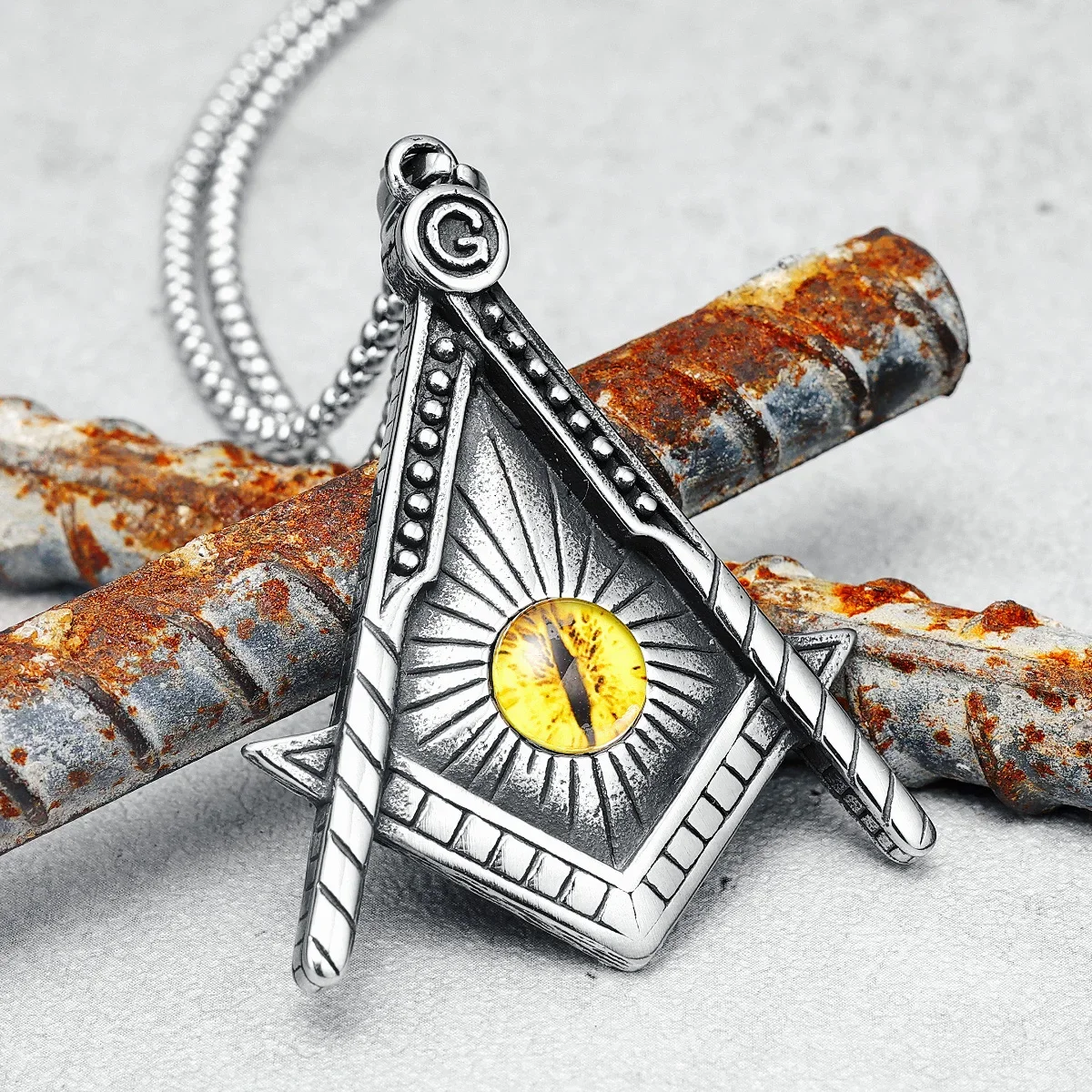 Masonic Symbol Necklace Eye Men Freemasonry 316L Stainless Steel Pendant Chain Religion Rock Punk for Rider Male Jewelry Gift