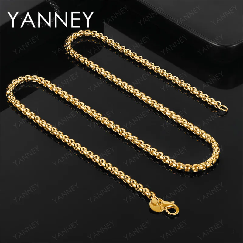 925 sterling silver and 18K gold 4mm round square chain necklace for men and women hip-hop accessories jewelry
