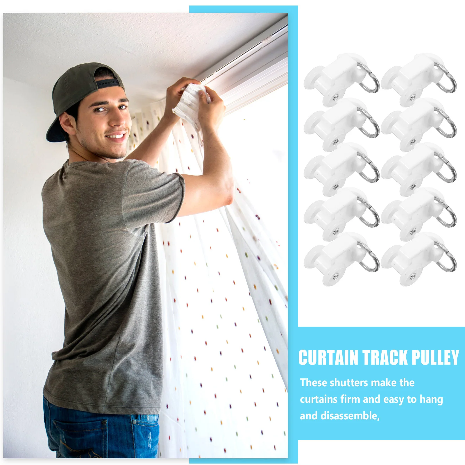 

50Pcs Curtain Glider Track Hooks White Plastic L U Shape Compatible for Window Room Dividers Sliding Rail Drapery Track Rollers