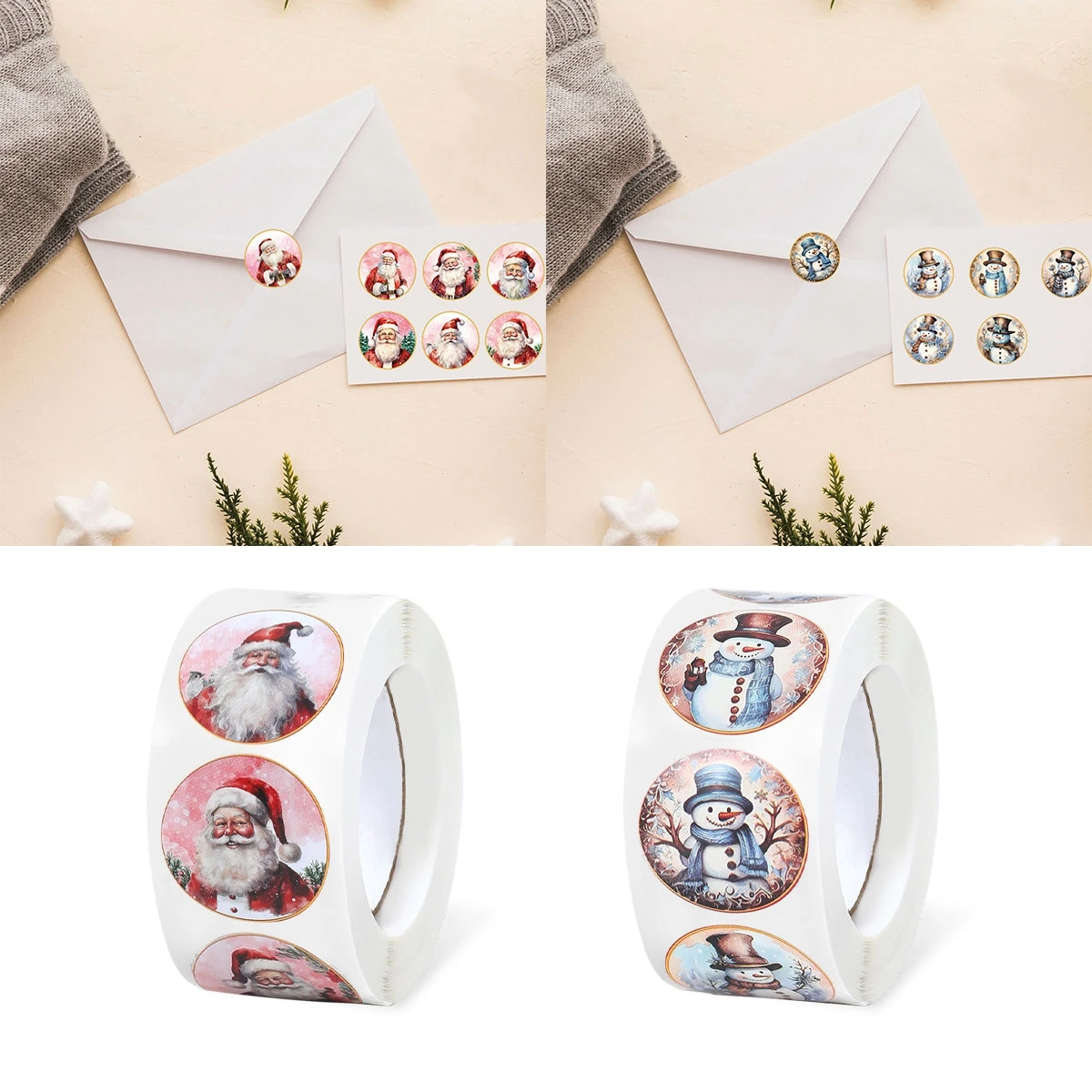 Christmas Santa Claus Round Stickers Navidad Natal Noel Snowman Stickers Merry Christmas Decorations For Home 2024 New Year 2025