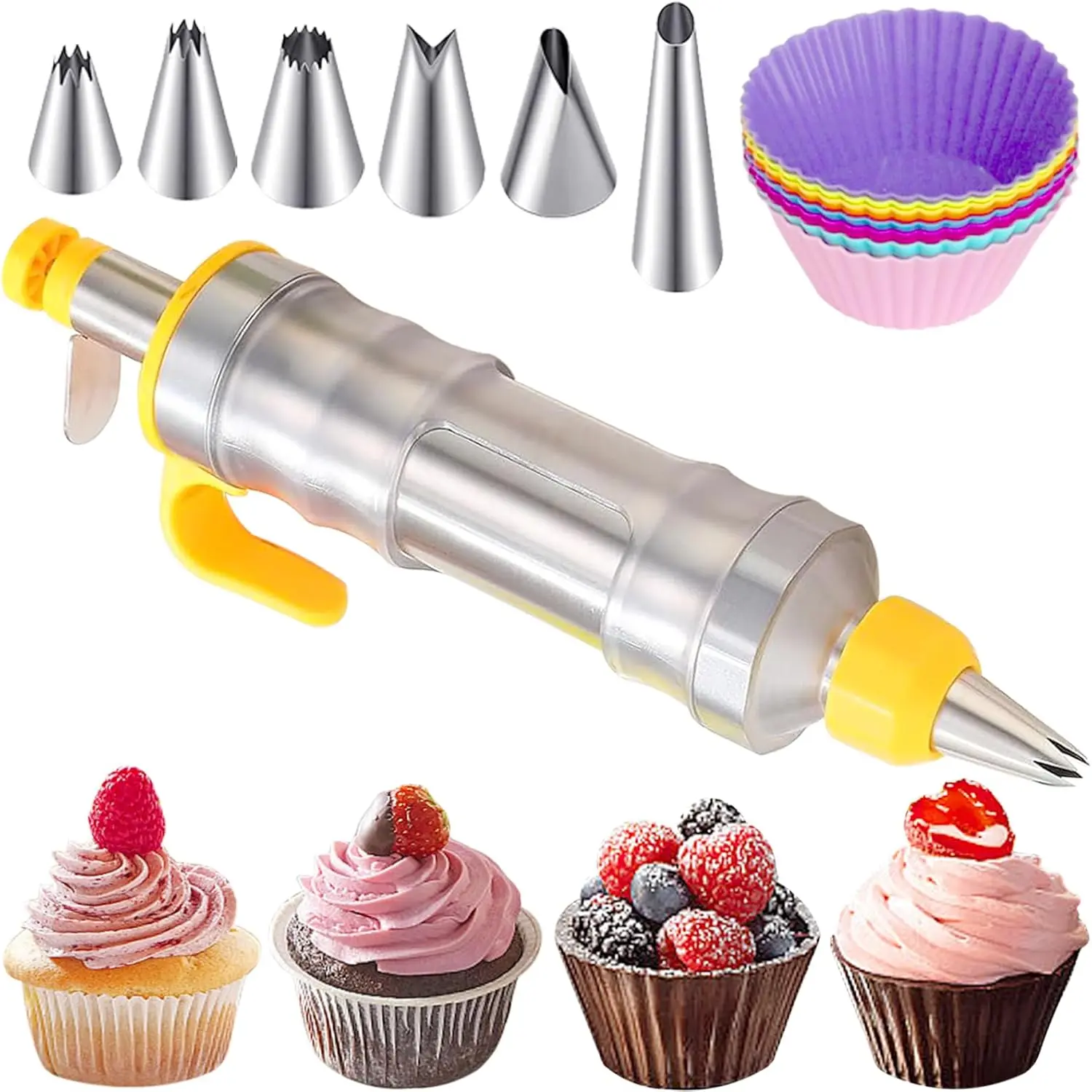 

Cake Decorating Kit, Stainless Steels Frosting Piping Kit for Cupcake Decoration with 6 Piping Nozzles