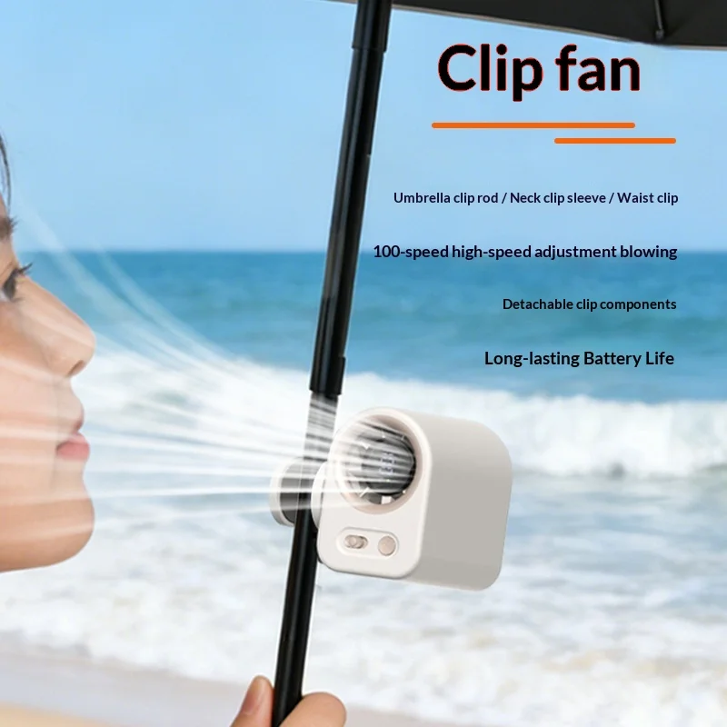 Portable Clip Fan with Umbrella Clip, High-Speed Strong Wind, Handheld Mini Fan for Waist, Desk, Outdoor