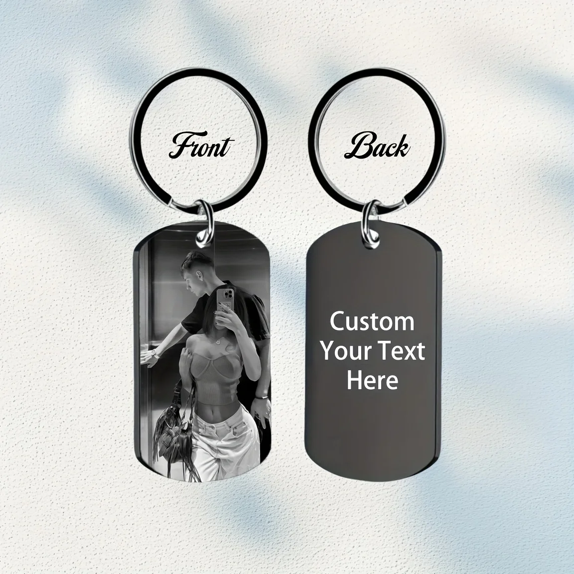 Porte-clés personnalisé pour homme avec photo/texte/étiquette gravée, idéal pour la famille, lui, le petit ami, la petite amie, cadeau