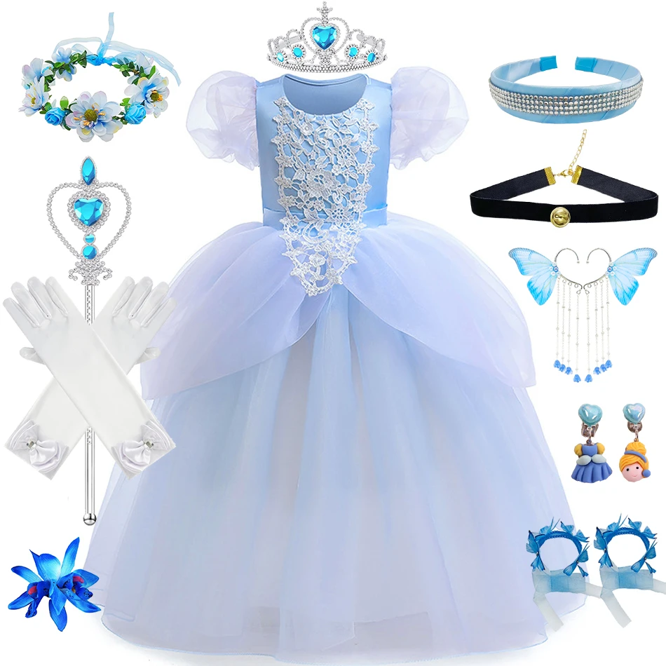 Vestido de princesa de Cenicienta para niñas, traje de tul con manga abullonada para baile de graduación, escenario, cumpleaños, Carnaval, Halloween, ropa de fiesta