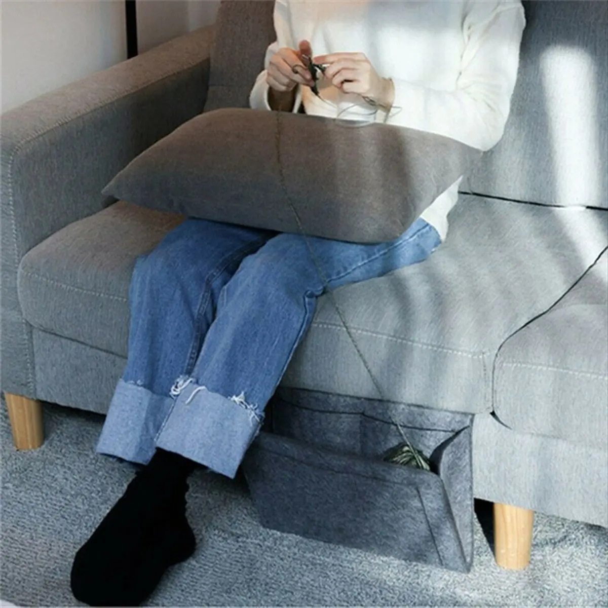 A24I Felt Bedside Storage Organizer Anti-Slip Bedside Bag Bed Sofa Side Pouch Hanging Couch Storage Brown