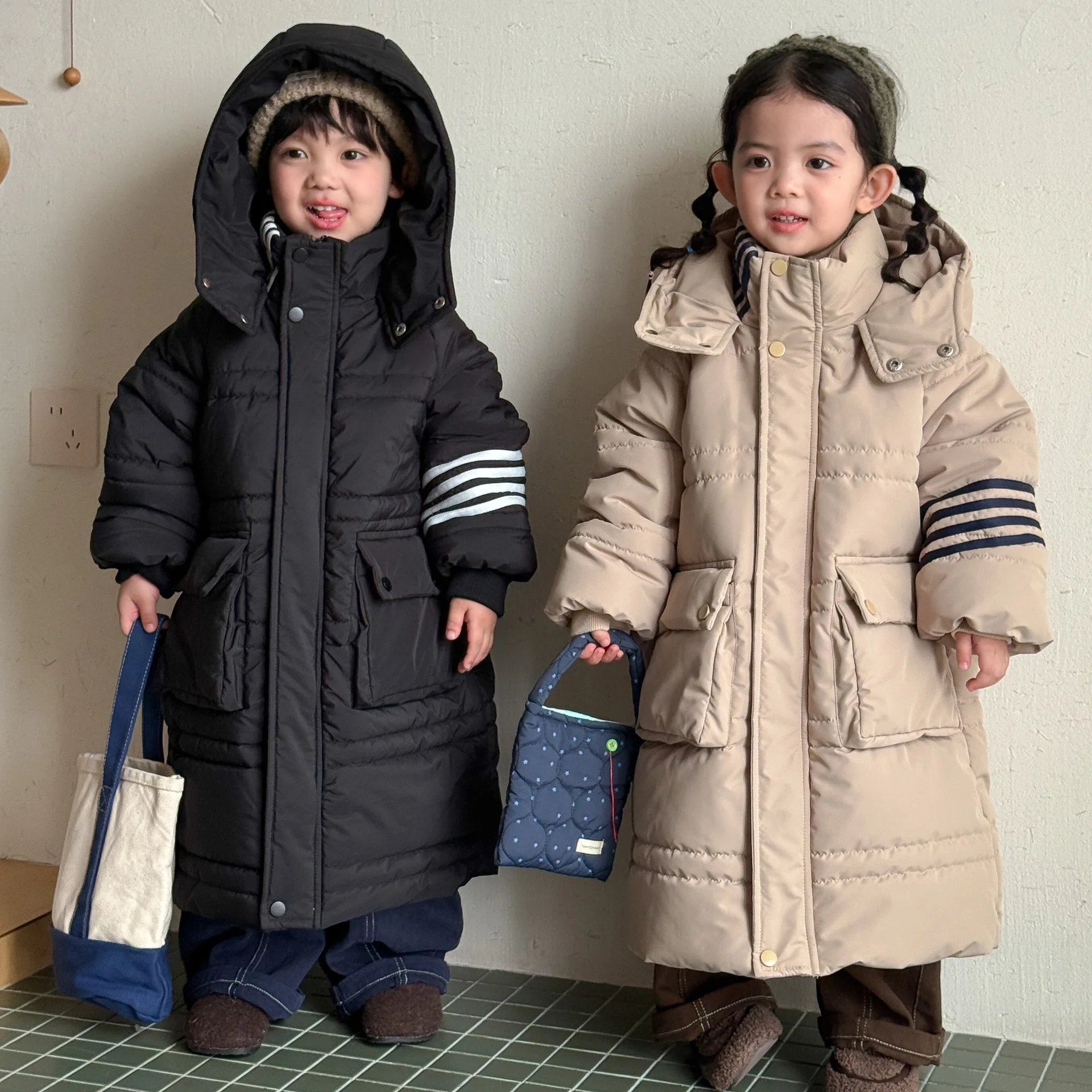 2026 Winter New Children Cotton Padded Jacket Boys Plus Velvet Thick Long Hooded Coat Girls Warm Quilted Jacket Kids Clothes