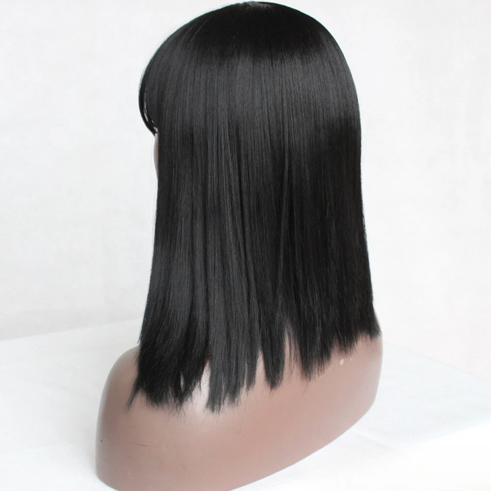 Perruque Bob Synthétique Courte et Lisse avec Frange pour Femme, Noire, à la Mode