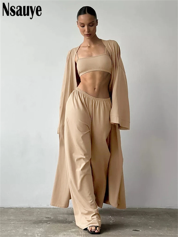 

Nsaue Свободный комплект брюк Женский повседневный комплект из 3 предметов 2025 Модный кардиган с длинным рукавом и брюки с высокой талией и жилет Одежда Спортивный костюм