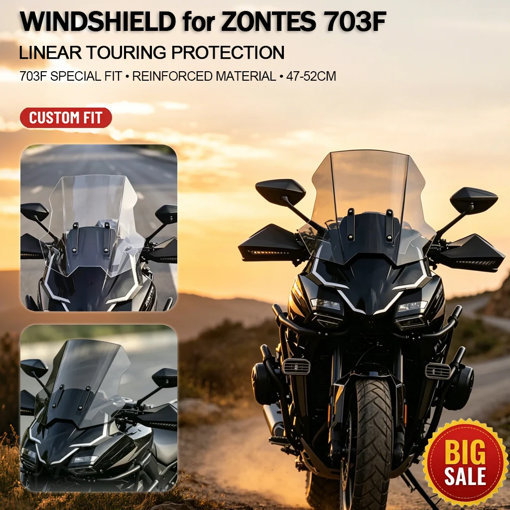Motorrad-Windschutzscheibe für Zontes 703F – Erhöhter linearer Touring-Windschild-Deflektor als Zubehör