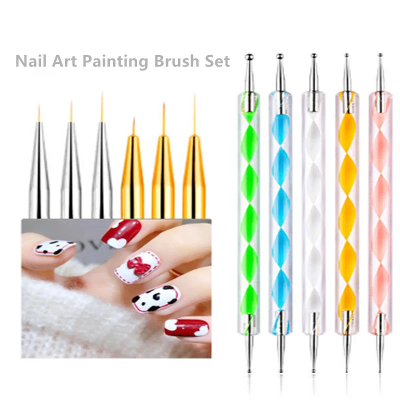 Creative Nail Art Brush Set with Spiral Dotting Flower Coloring Pen Line Drawing Tool Kit for Professional And Home Use