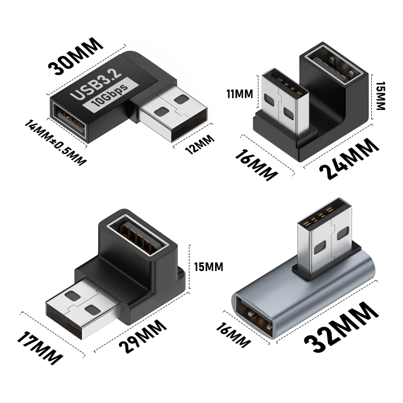 Obrázek 7: USB A ženské na USB A pánský adaptér 90°/180° konvertor USB3.2 10gbps vysokorychlostní převodovka pro notebooky USB levý bok lodi přístrojů