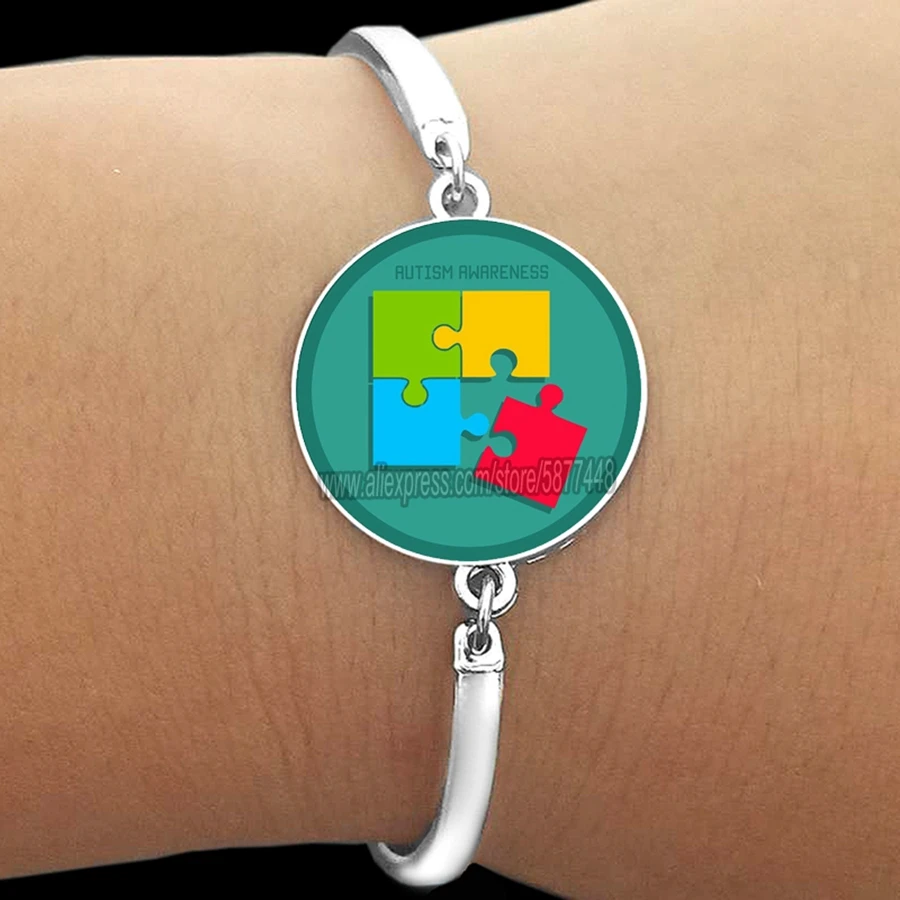 Autism Awareness Puzzle Bracelet  Autism Puzzle Round Glass Bracelet Caring for Autism People Fashion Bracelet Accessories