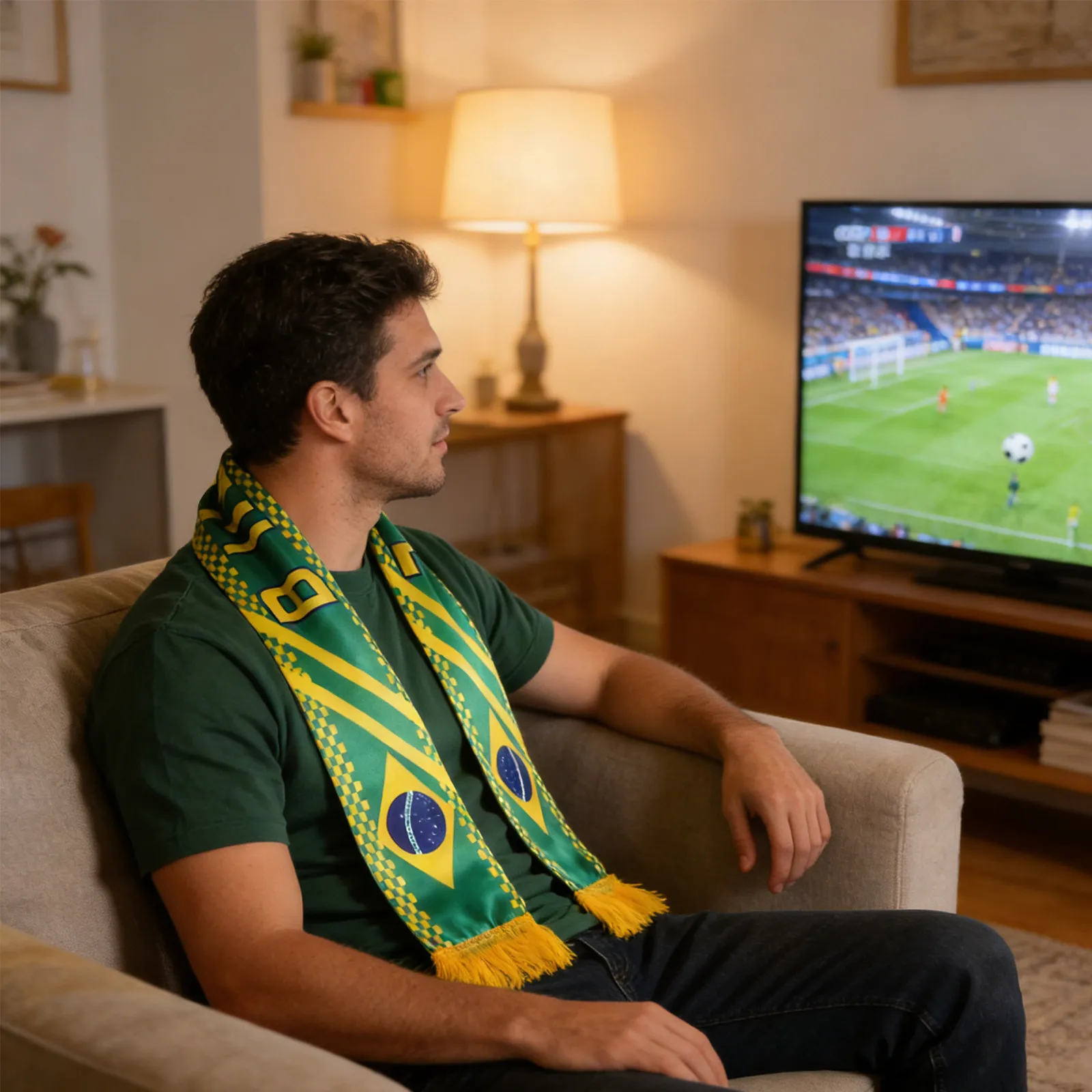 

Футбольный шарф для болельщиков сборной Бразилии, 53x5 дюймов, премиум-полиэстер, для стадионов, мероприятий и просмотра матчей дома