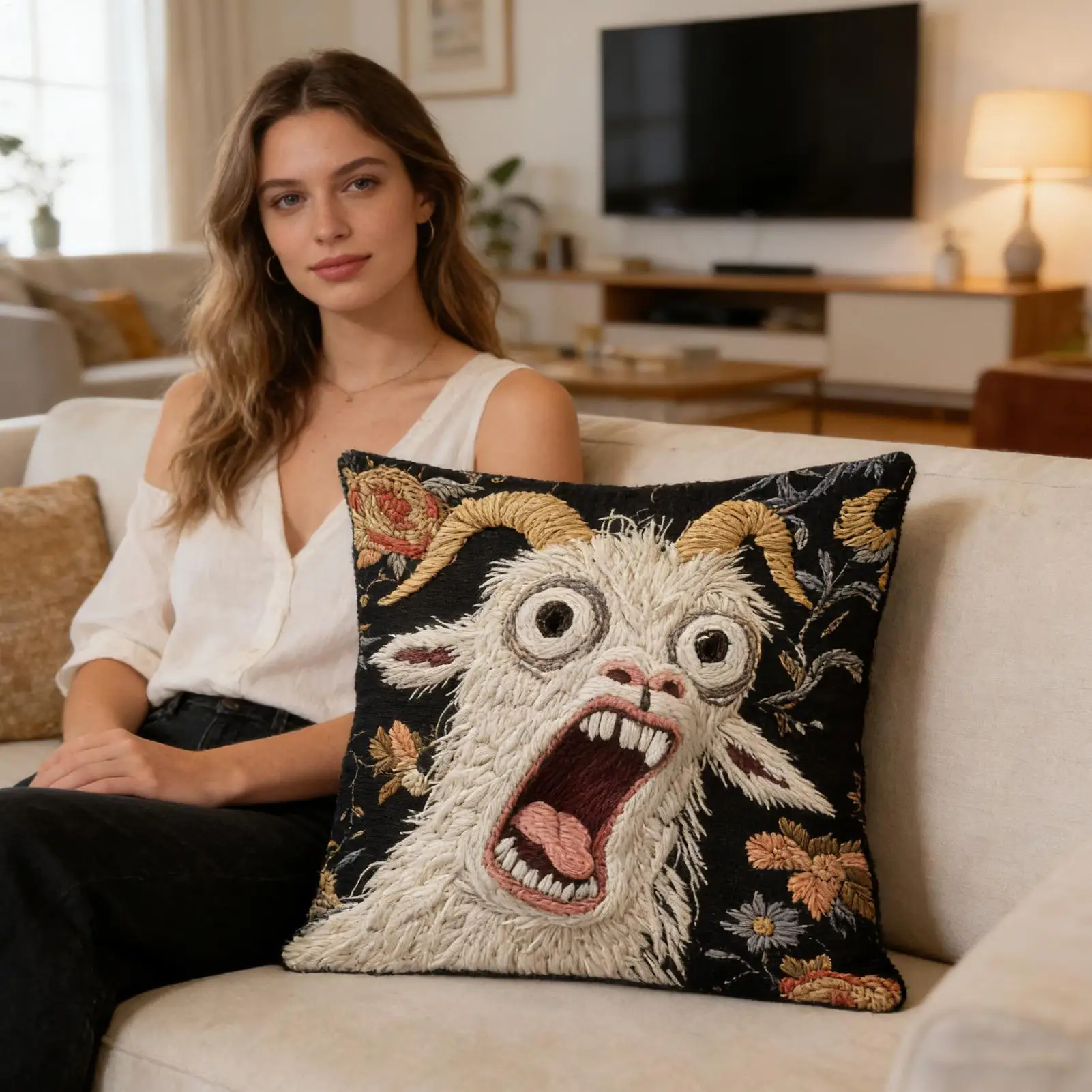 Screaming Goat Pillow Cover Soft Protector Decorative Throw Pillow Case 45x45cm For Party Couch Home Dorm Family Gathering