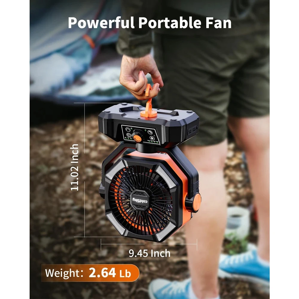 coldSky 20000mAh Battery Camping Fan with 4 LED Lantern 8 Speeds Desk Fan Portable Outdoor Fan for Tent Power Outages Jobsite