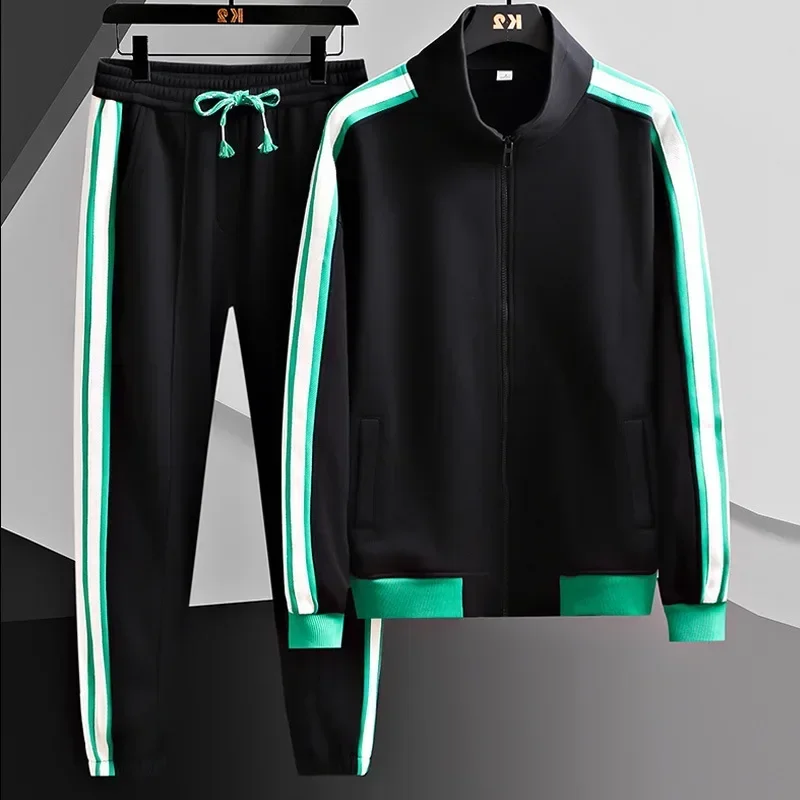 

Men's Sets Solid Color Patchwork Sports Suit Long Sleeved Zipper Jacket Casual Pants Two-piece Set