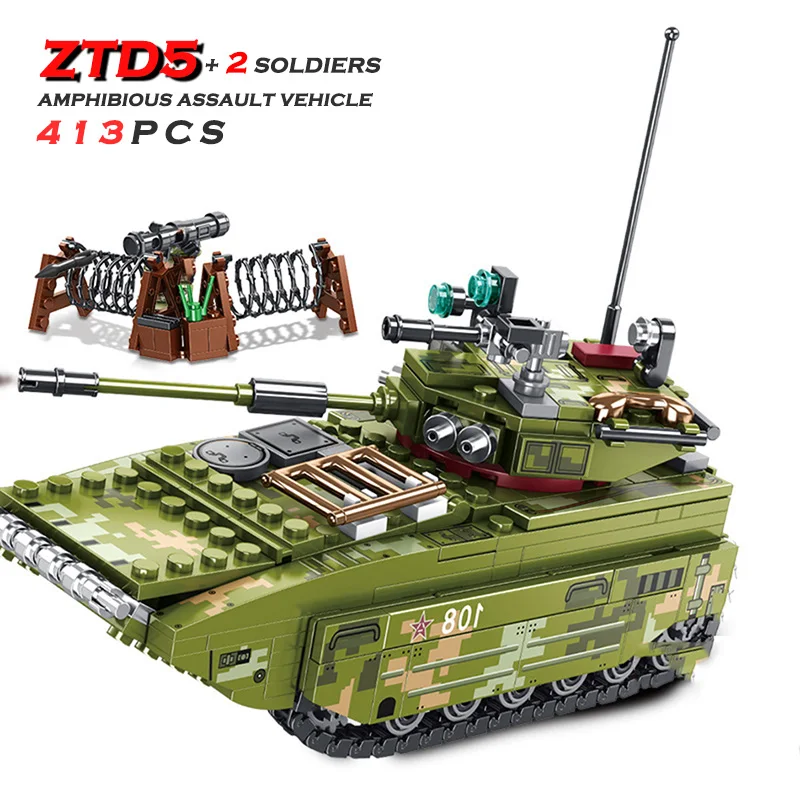 

SEMBO WW2 Military ZTD-05 Amphibious Assault Vehicle Building Blocks City Army Soldier Weapons Figures Bricks Toys Kids 413Pcs