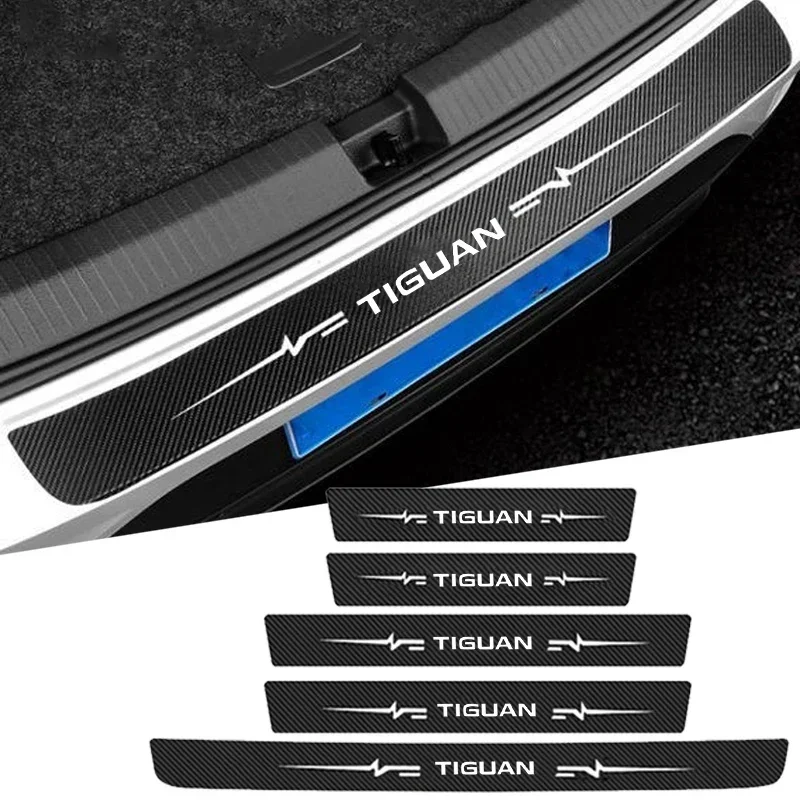 Carbon Fiber Car Threshold Sticker Protector Strips For VOLKSWAGEN VW TIGUAN Logo Trunk Bumper Door Sill Waterproof Protect Film