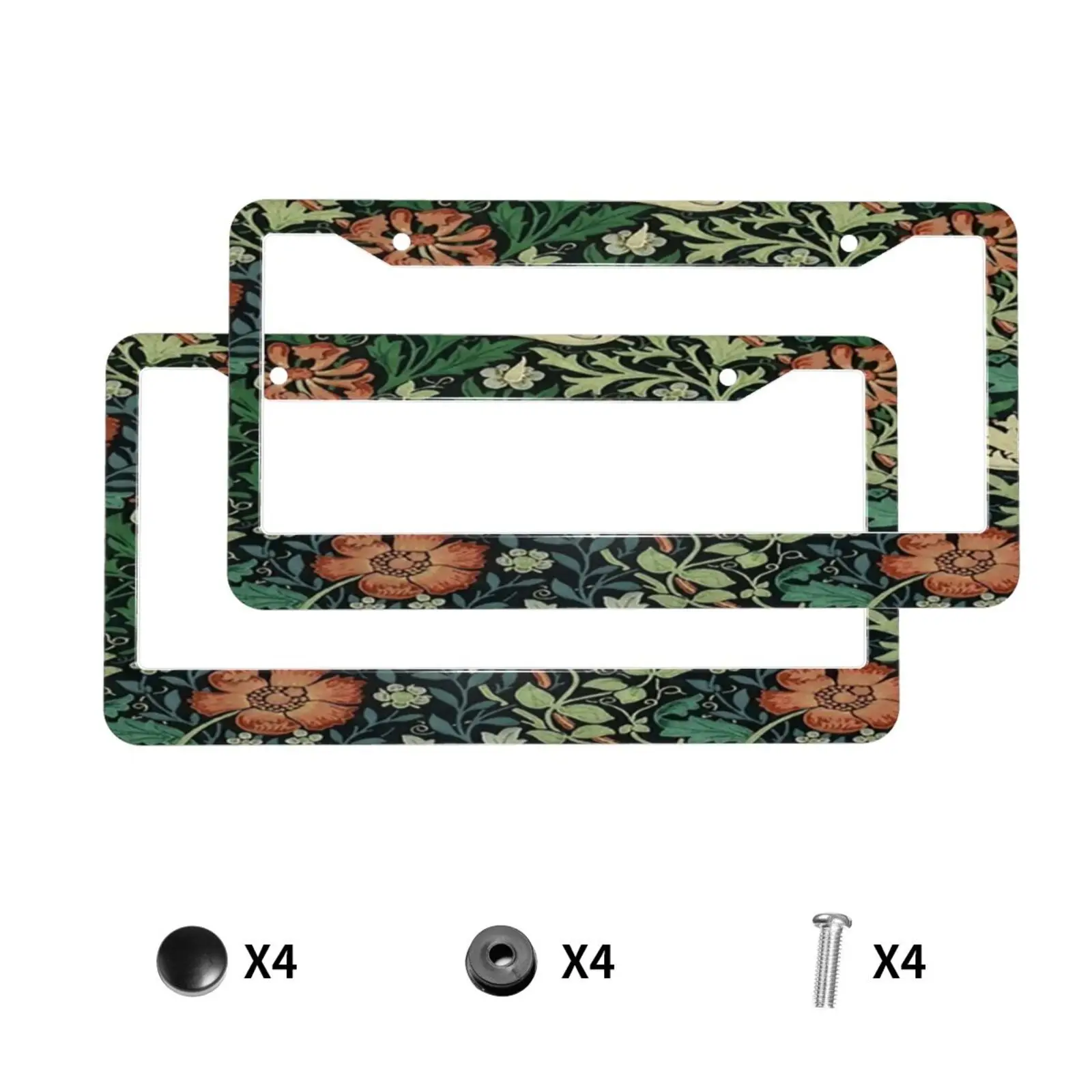 Vintage Style Botanical Flowers and Plants License Plate Frames Car Tags Aluminum Metal License Plate Covers License