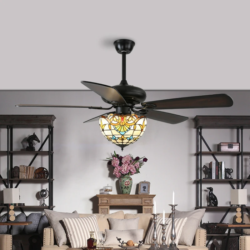 

Mediterranean Fan Lights Vintage Chandelier Integrated Home Ceiling Fans Light Wooden Fan Leaf Multi-stage Adjustment Fan Lamps