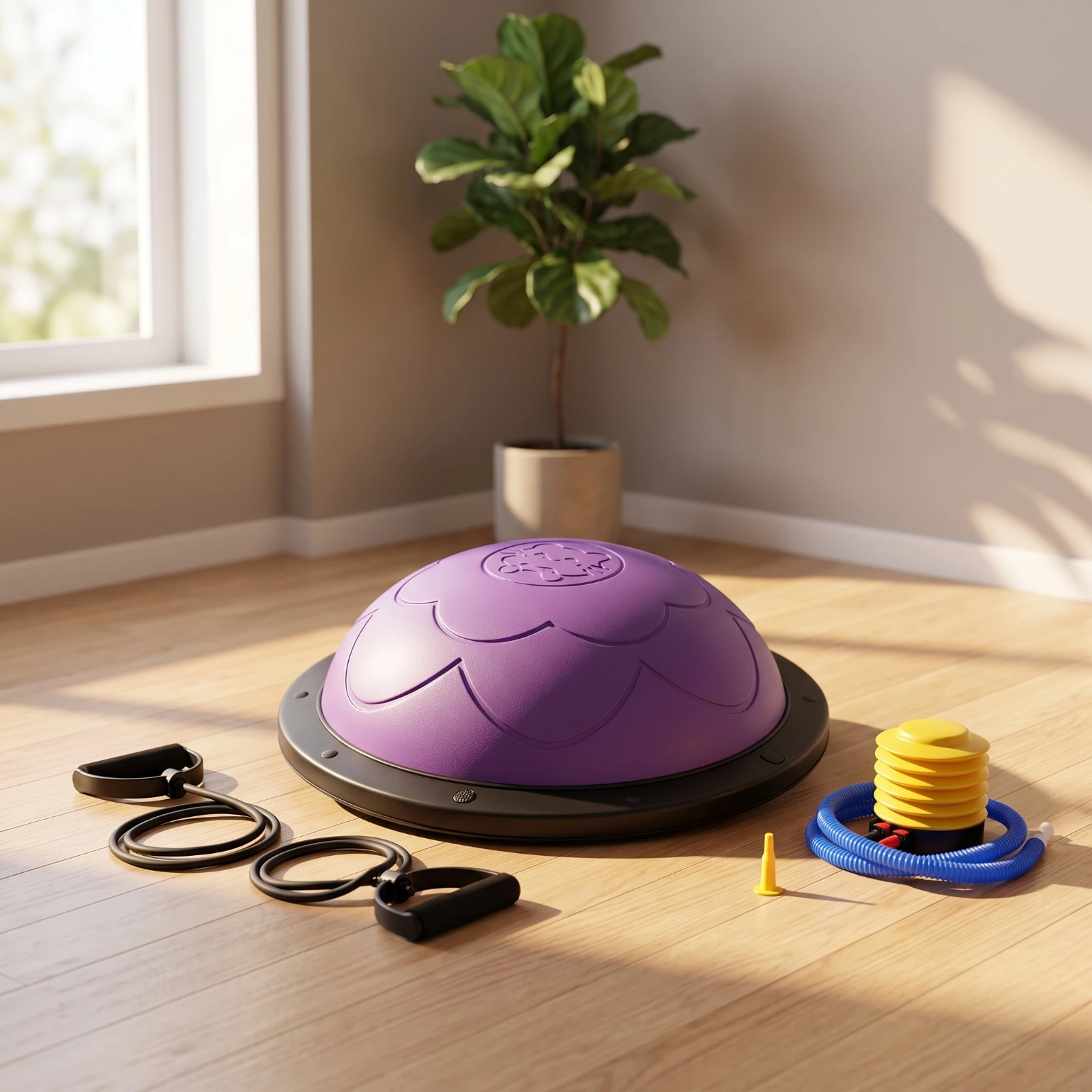 Demi-ballon d'équilibre antidérapant Balance Dome Coach avec bande de résistance, ballon d'exercice robuste et gonflable pour la maison, la gym et le Pilates