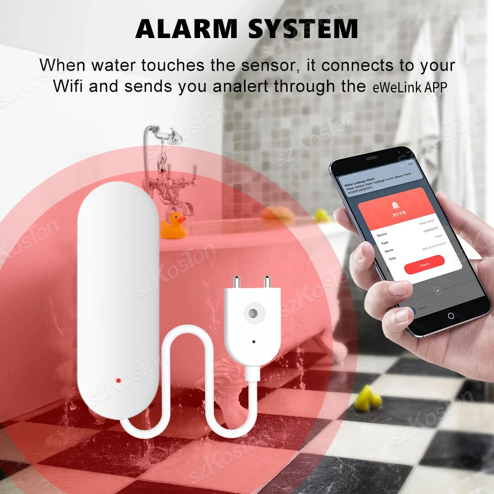 eWeLink APP Zigbee Water Leak Sensor Smart Home System Flood Alarm Water Level Overflow Detector Need Zigbee Gateway