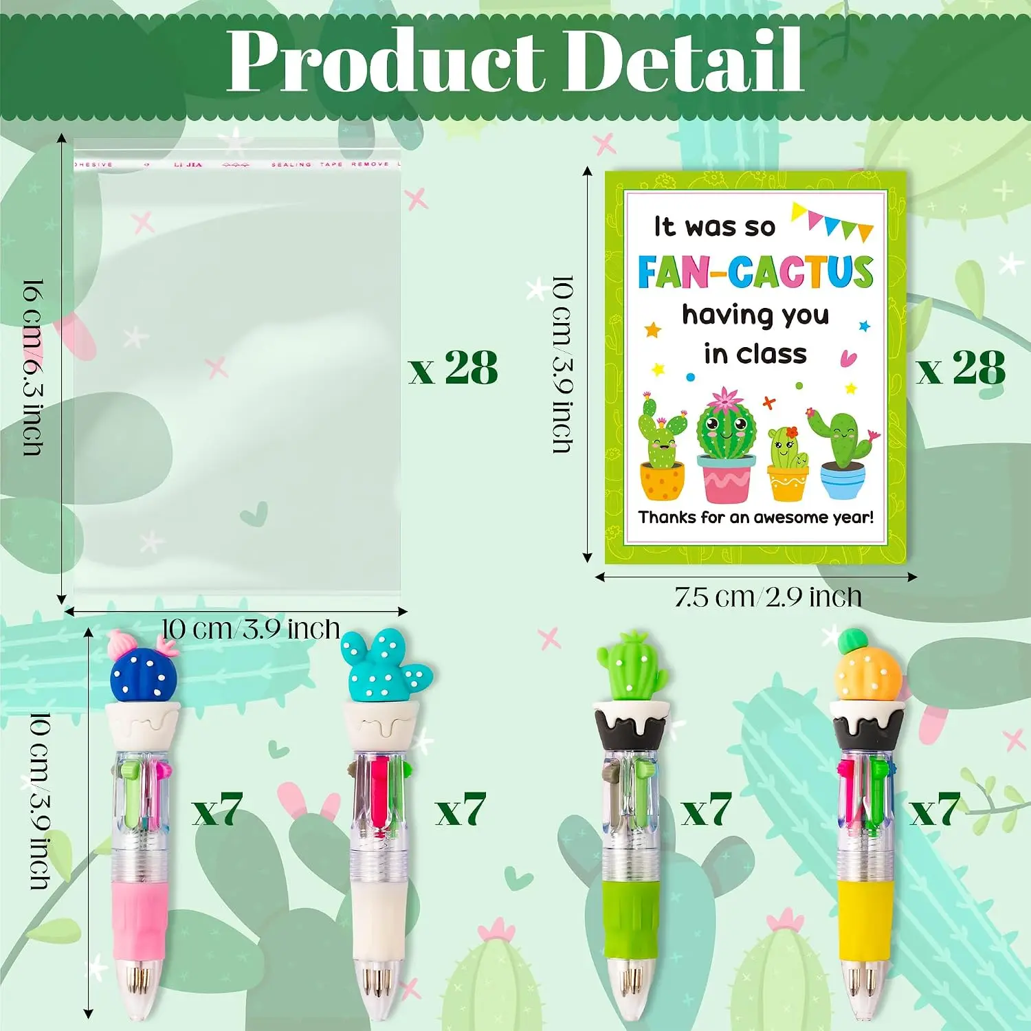End of Year School Gifts - Cactus Shaped 4-in-1 Multicolor Ballpoint Pen Set, Fun Graduation Gifts Bulk, Creative Supplies & Party Favors with Gift Cards (84Pcs)