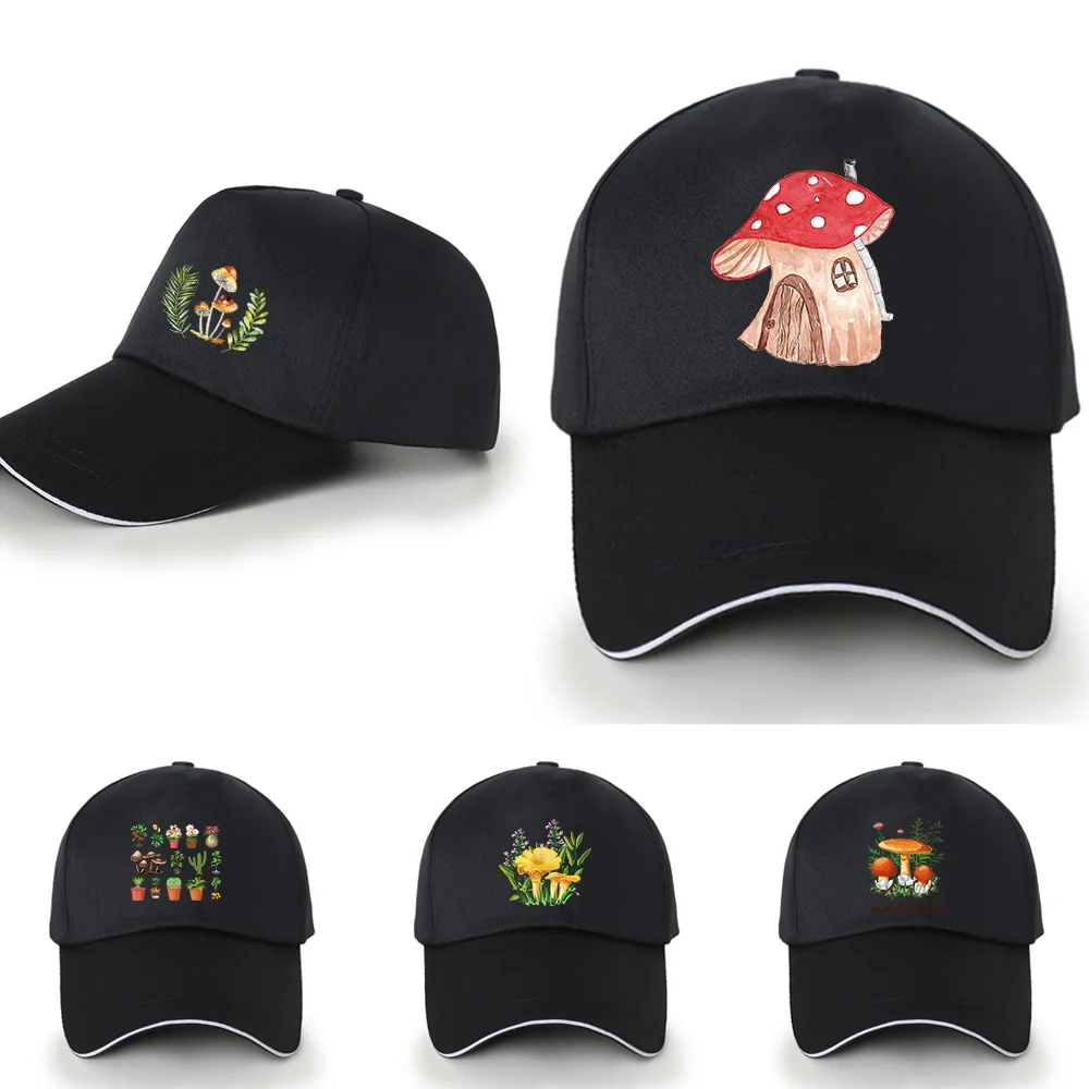 Fashion Sun Hat for Men Black Tennis Caps Outdoor Sport Golf Snapback Hats Women Baseball Caps Dad Hip Hop Caps Mushroom Pattern
