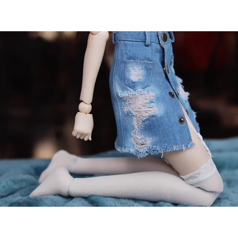 BJD 인형 옷 1/4 인형 몸에 꼭 맞는 스커트 찢어진 데님 스커트 인형 의류 액세서리 (인형 없음)