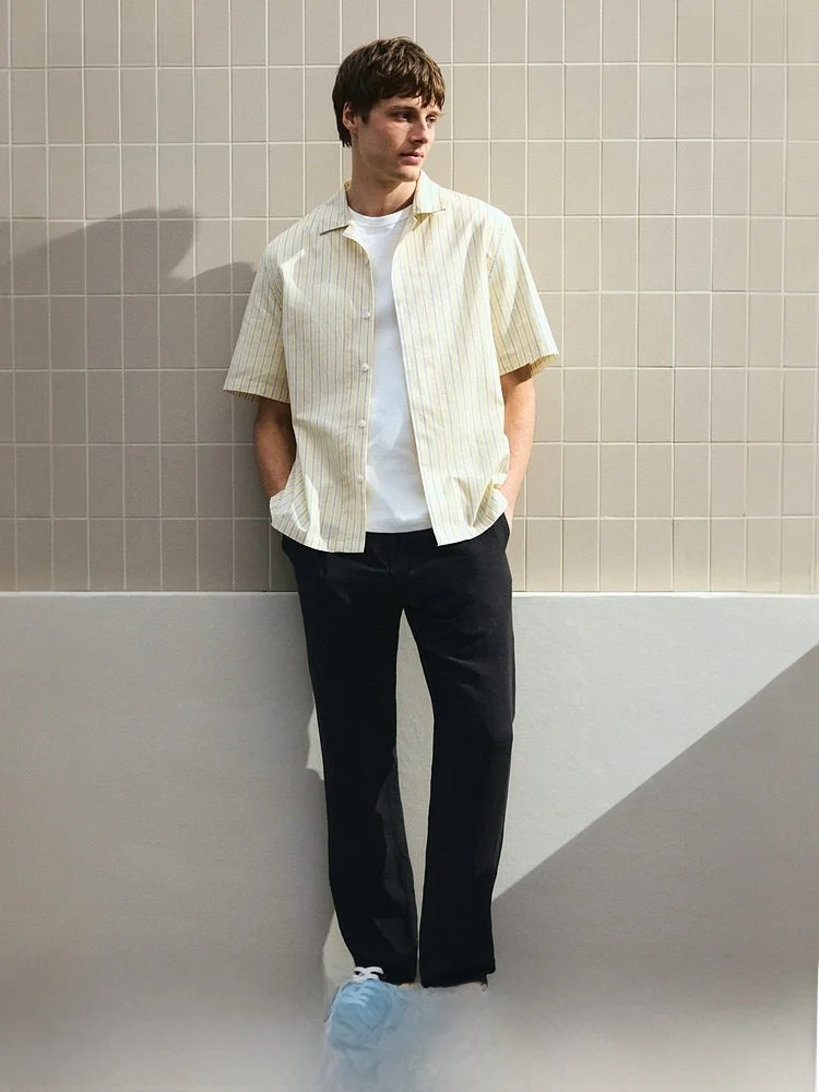 

H&M Men's Standard Fit Linen Blend Long Pants 1300520 Casual Trousers Comfortable Lightweight Fabric Autumn Season