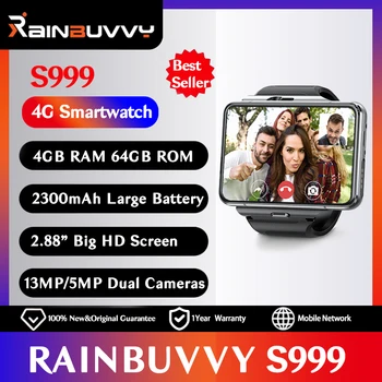Rainvvy-男性用s999スマートウォッチ,4GB RAM,64GB ROM,2.88インチの大画面,5MP/13MPデュアルカメラ,クアッドコア,2300mah,Android 9.0,男性用