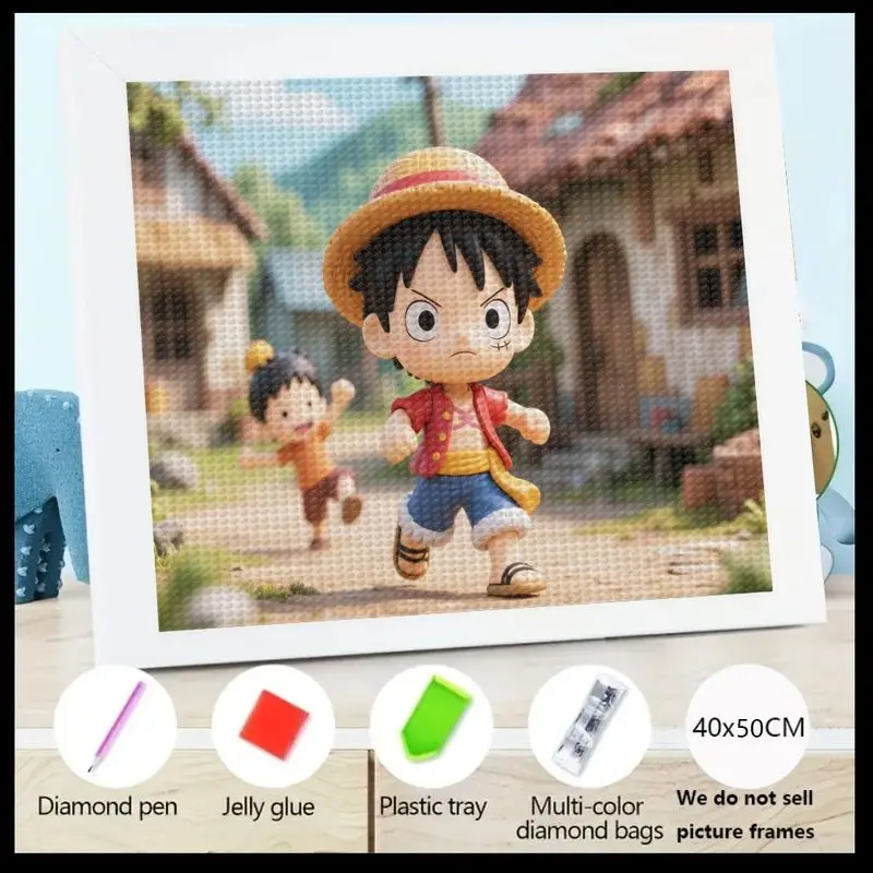 

1PC One Piece Luffy & Friends Chibi Diamond Painting, 5D Full Drill DIY Anime Cartoon Adventure Art Kit, Big Gem Crystal Rhinest