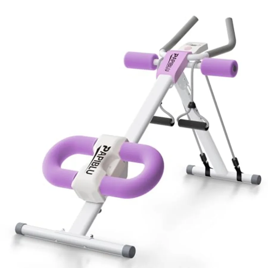 

Home gym abdominal trainer: adjustable, foldable core strength machine with knee protection, black steel frame, compact design