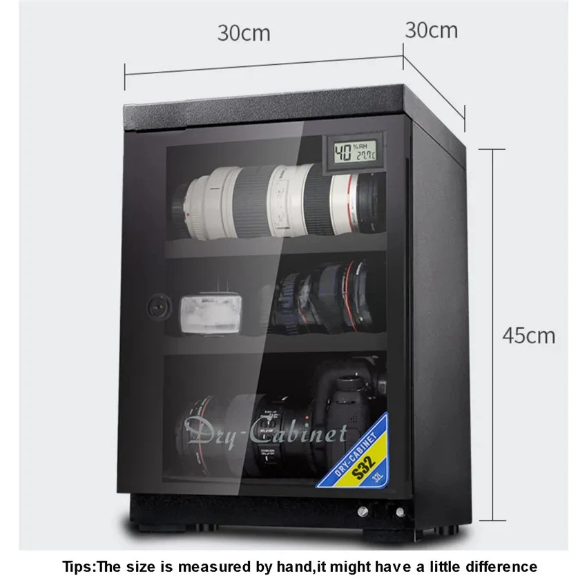 32L Full Automatic Electronic Dry Cabinet Box SLR Camera Lens Dehumidify Drying Moistureproof Cabinet Touch LED Display Screen