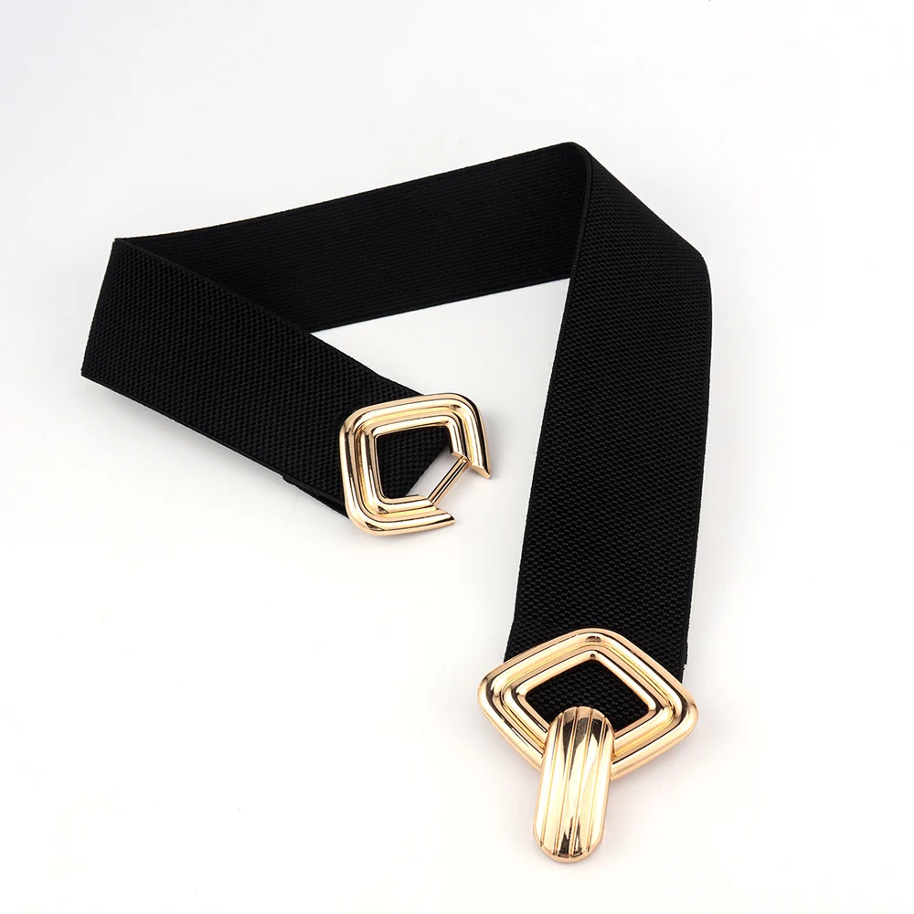 Women's multicolor waist wrap with elastic waistband in metal buckle is a slim-fit accessory with a dress
