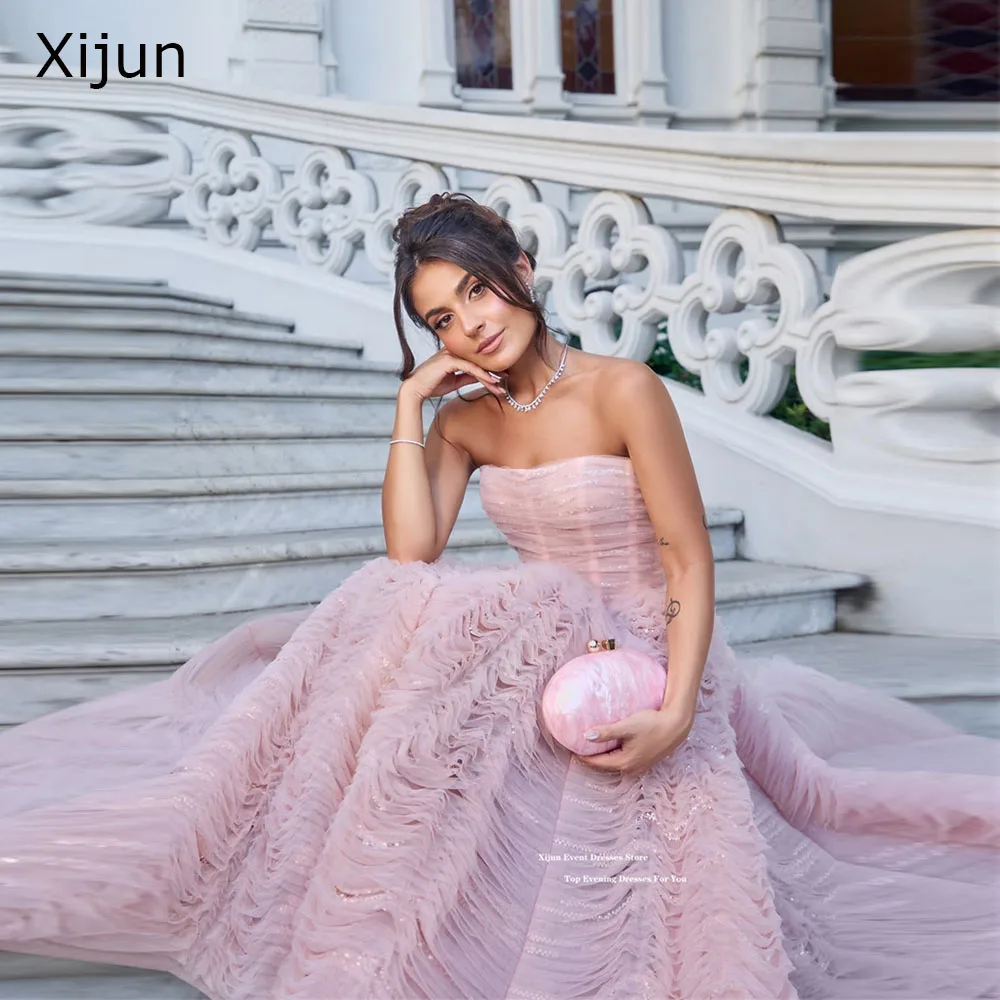 Xijun Gorgeous Pink Evening Dresses Ruffles Pleated A-Line Prom Dresses Sleeveless Formal Birthday Party Gowns 2026 Customized