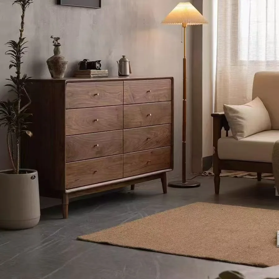 خزانة ذات ثمانية دلو من خشب الجوز الأسود في أمريكا الشمالية قابلة للتخصيص، خزانة جانبية لغرفة المعيشة وغرفة النوم البسيطة