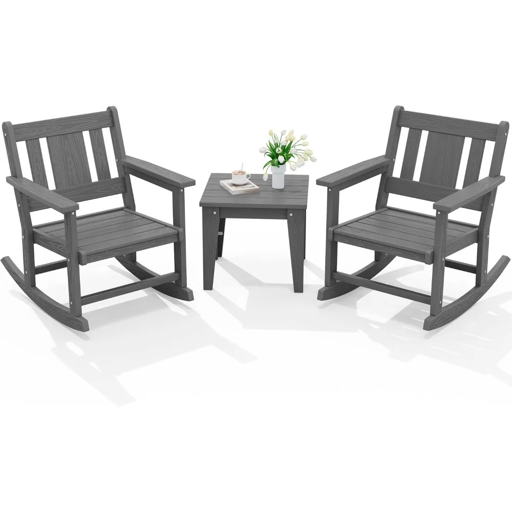 3 Piece Rocking Bistro Set, Patio Furniture Set with 2 Outdoor Rocking Chairs and 1 Side Table for Backyard, Porch, Pools