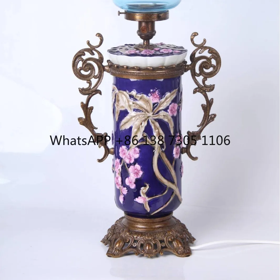 

European hand-painted relief classic cobalt blue table lamp with the same creative retro style