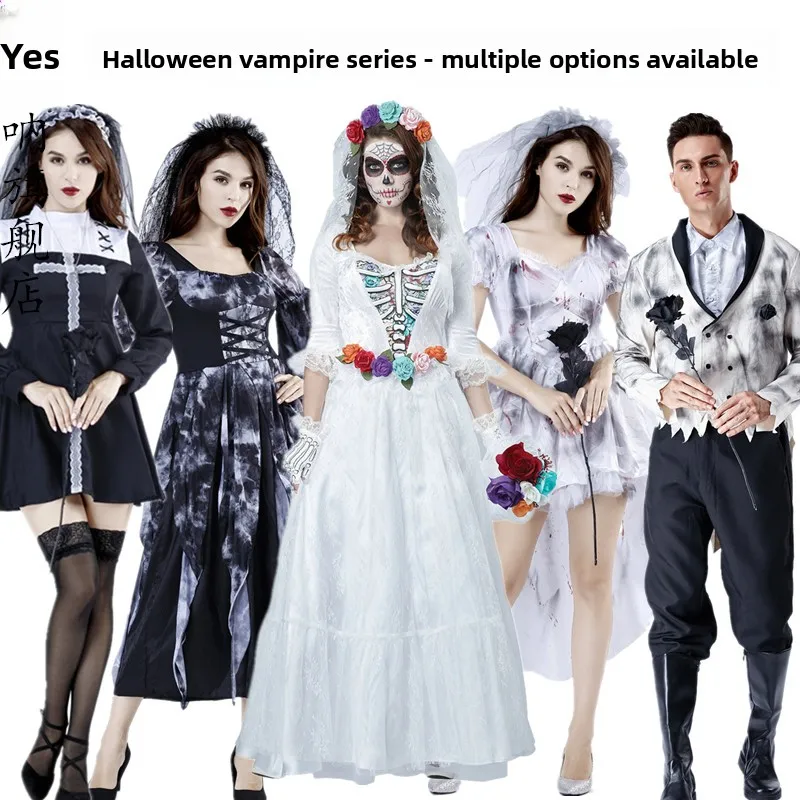 

Scary Witch Wedding Dr Adult Women's loween Costume Dry Skeleton Bride Clothes Polyester Fiber Stage Performance Outfit