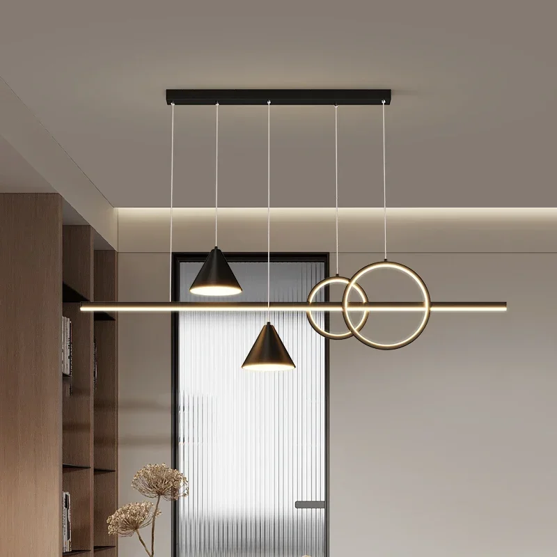 Modern Led Pendant Lights Black 120cm Chandelier Suspension Luminaire Dining Room Kitchen Pendant Lamp Resturant Hanging Lamp